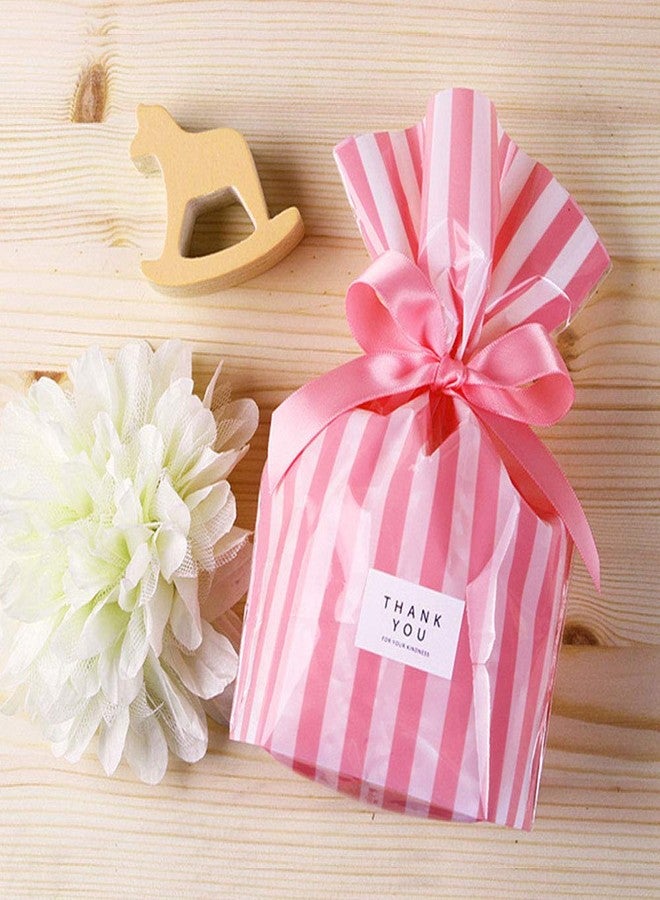 YESON Pink Stripe Clear Cello Bags Candy Plastic favor cellophane Treat Bags,Pack of 50